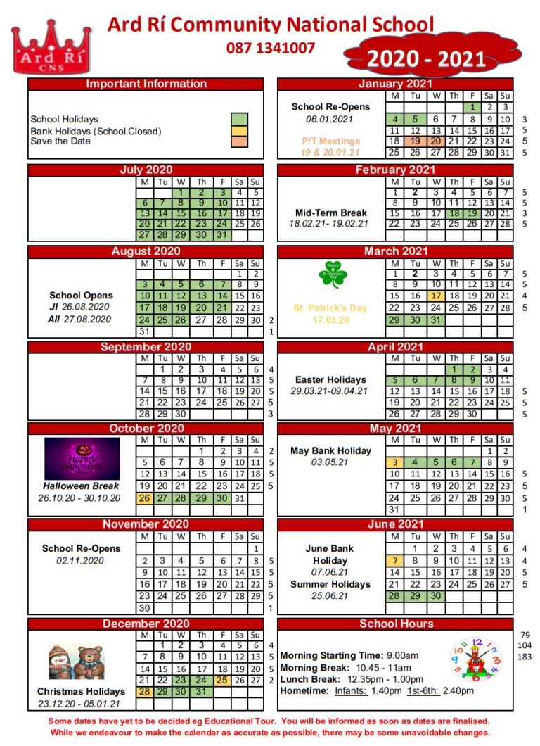 School Calendar Ard Ri CNS